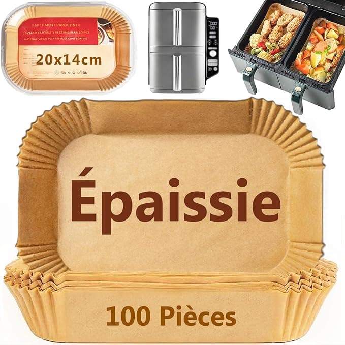 Baking Paper for Ninja Air Fryer, 100 Pieces Thickened 20x14cm Rectangular Paper Greaseproof for Fryer, Accessories Mould for Ninja AF300EU/AF400EU, Other Double Compartment Airfryer - Image 1
