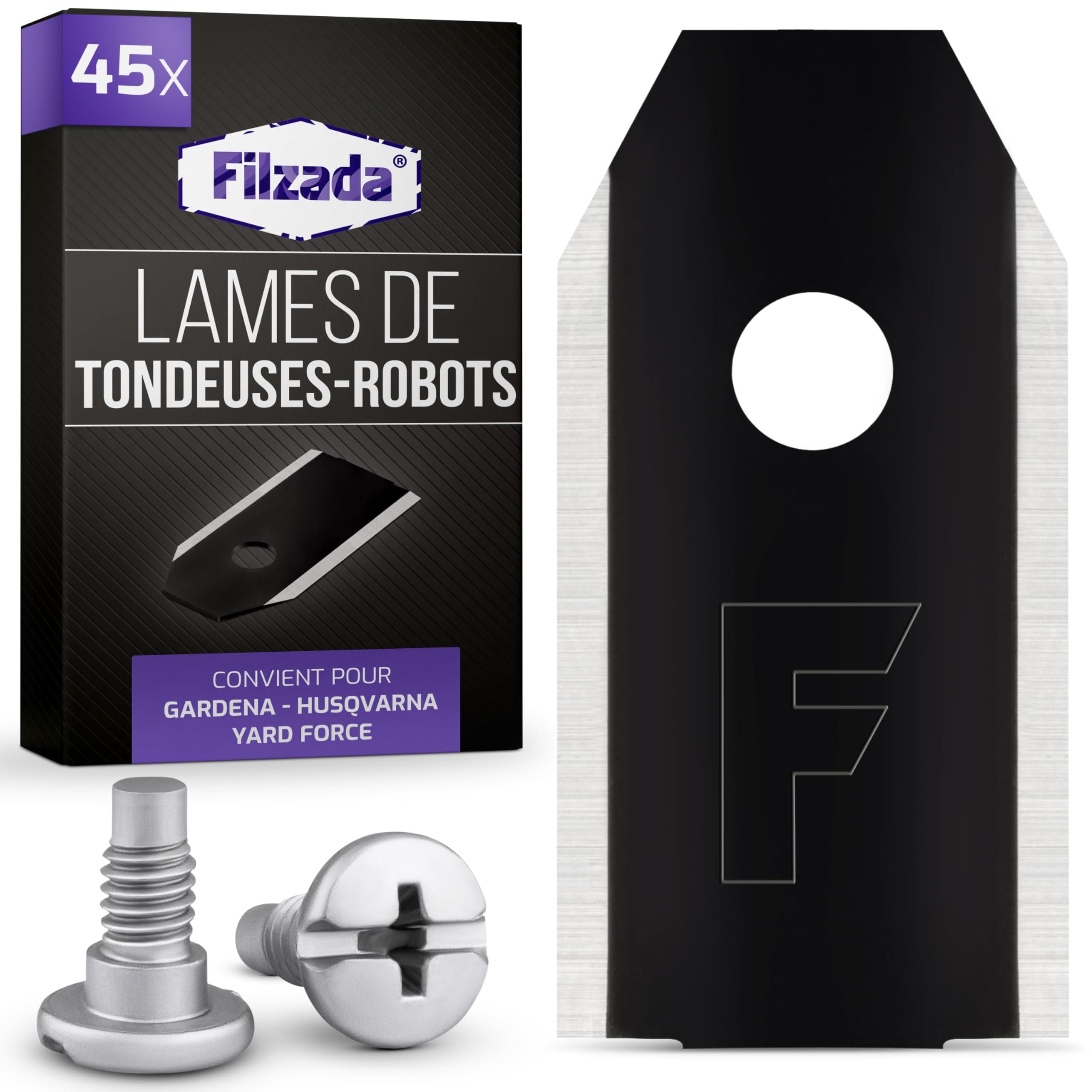 Filzada® 45 x Carbon Robot Lawnmower Blades with Screws Included – Replacement Blade for Long-Lasting Mowers Compatible with Husqvarna Automower, Gardena Sileno & Yard Force Robot Mowers - Image 1