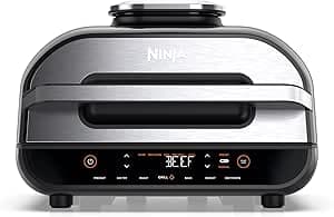 Ninja Foodi MAX Grill & Air Fryer with Digital Cooking Probe, 5.7L, 6 Cooking Functions, Air Fry, Grill, Baked, Rotis and More, Dishwasher Safe Parts 2460W, Grey/Silver AG551EU