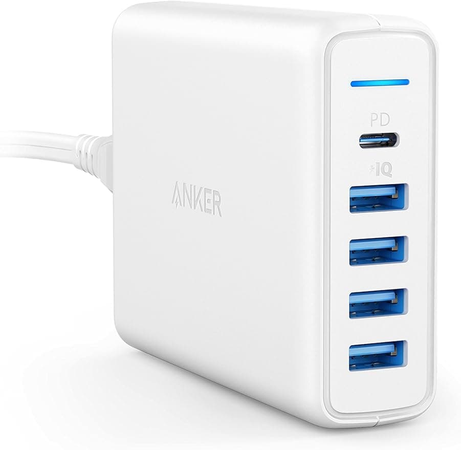 Anker PowerPort I USB-C 60W 5-Port USB Mains Charger with 1 USB Type-C Power Delivery Port and 4 PowerIQ Ports for iPhone X/8/Plus, MacBook, Samsung S8 and PowerIQ for iPhone, iPad and Android