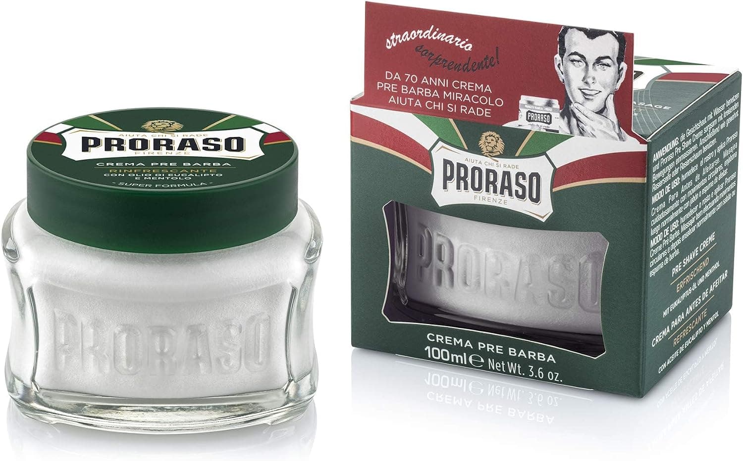 Proraso Proraso | Crème avant-rasage rafraîchissante (pot de 100 ml) – Crème de pré-rasage tonifiante à l'huile d'eucalyptus et au menthol – Fabriquée en Italie