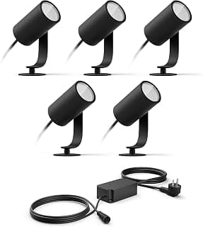 Philips Hue Lily Kit de base avec 5 spots de jardin (anthracite) - Lumière blanche et colorée - Comprend 1 câble d'alimentation - Éclairage de jardin - Hue White and Color Ambiance