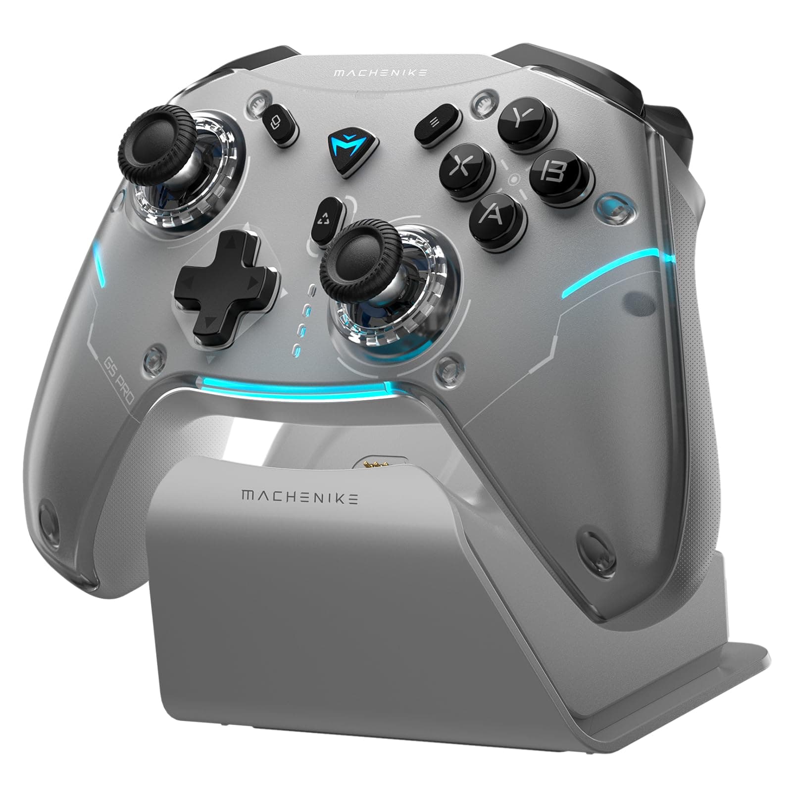 Machenike G5PROMAXSE Manette PC Gamer avec Station de Charge (BT/USB-C filaire/2.4GHz), Manette Bluetooth PC avec Windows/Switch/Mac/iOS/Android/iPad, Turbo, Vibration, Gris