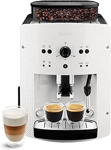 KRUPS Coffee Bean Grinder Machine, 2 Simultaneous Espresso, Automatic Cleaning, Cappuccino Steam Nozzle, Essential White EA810570