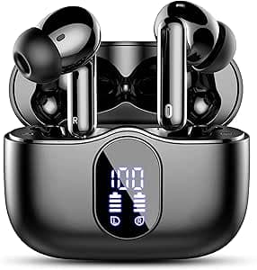 Btootos Bluetooth 5.3 Earphones, Wireless Earphone with 4 ENC Noise Cancelling Mic Bluetooth Headphones Hi-Fi Stereo Sound, 36 Hours Playtime, IP7 Waterproof, LED Display, Touch Control