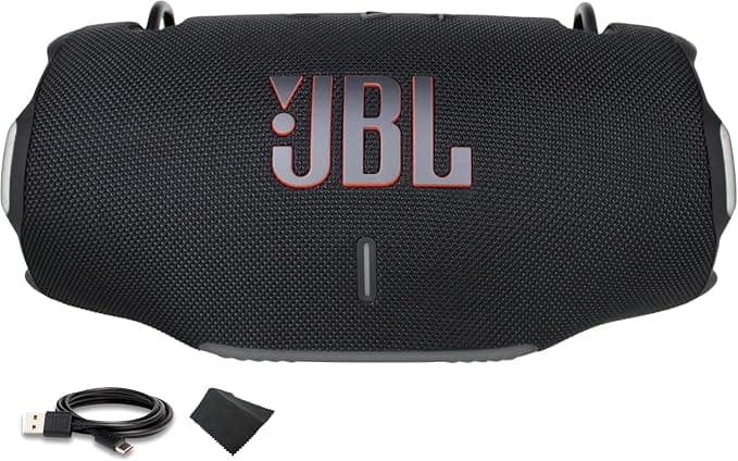 JBL Xtreme 4 JBLXTREME4BLKAM Portable Bluetooth Speaker, IP67 Waterproof, 24 Hours Battery Life (Black) + USB-C Cable + Microfibre Cloth
