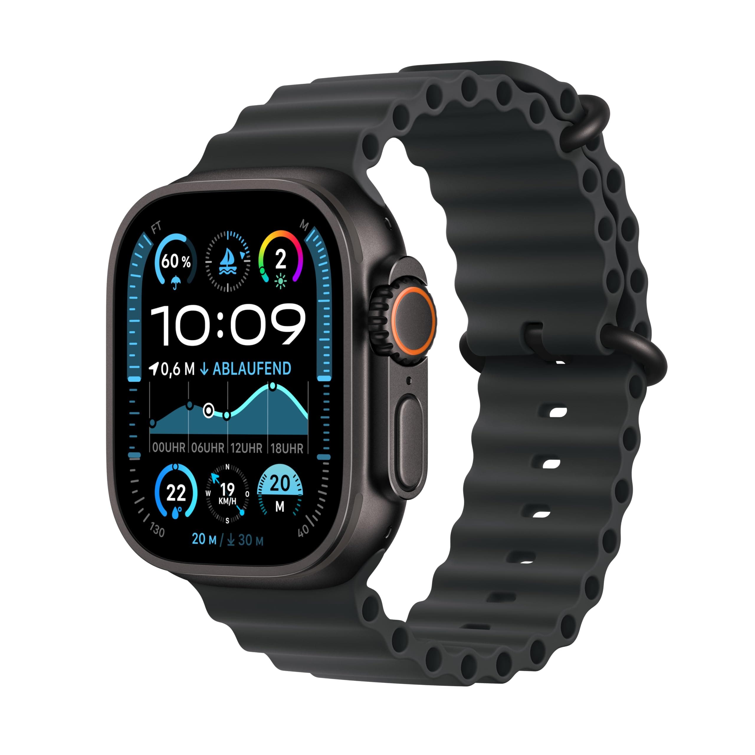 Apple Watch Ultra 2 [GPS + Celular, 49mm] Titanium Case with Black Ocean Strap, One Size (Refurbished)