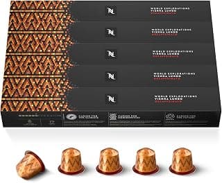 Nespresso Nespresso Original - Bundle 50 Capsules de Café Vienna Lungo Décaffeinato - Torréfaction Légère, Intensité Équilibrée - Pour Lungo (5 étuis de 10)