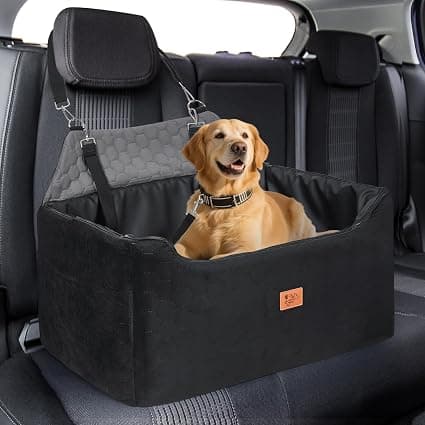 Oster Car Seat for Dogs, 78 x 55 x 53 cm, Removable and Washable Booster Seat for Medium and Large Dogs, Leash Included, Large Dog Car Seat Heavier (with Waterproof Leather Cover)