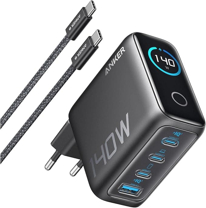 Anker Zolo USB C Charger 140W, Fast and Compact 4 Port Adapter, GaN Technology, Intuitive Touch Controls, iPhone Series, iPhone 17, Samsung, MacBook Air/Pro, Pixel, AirPods and More