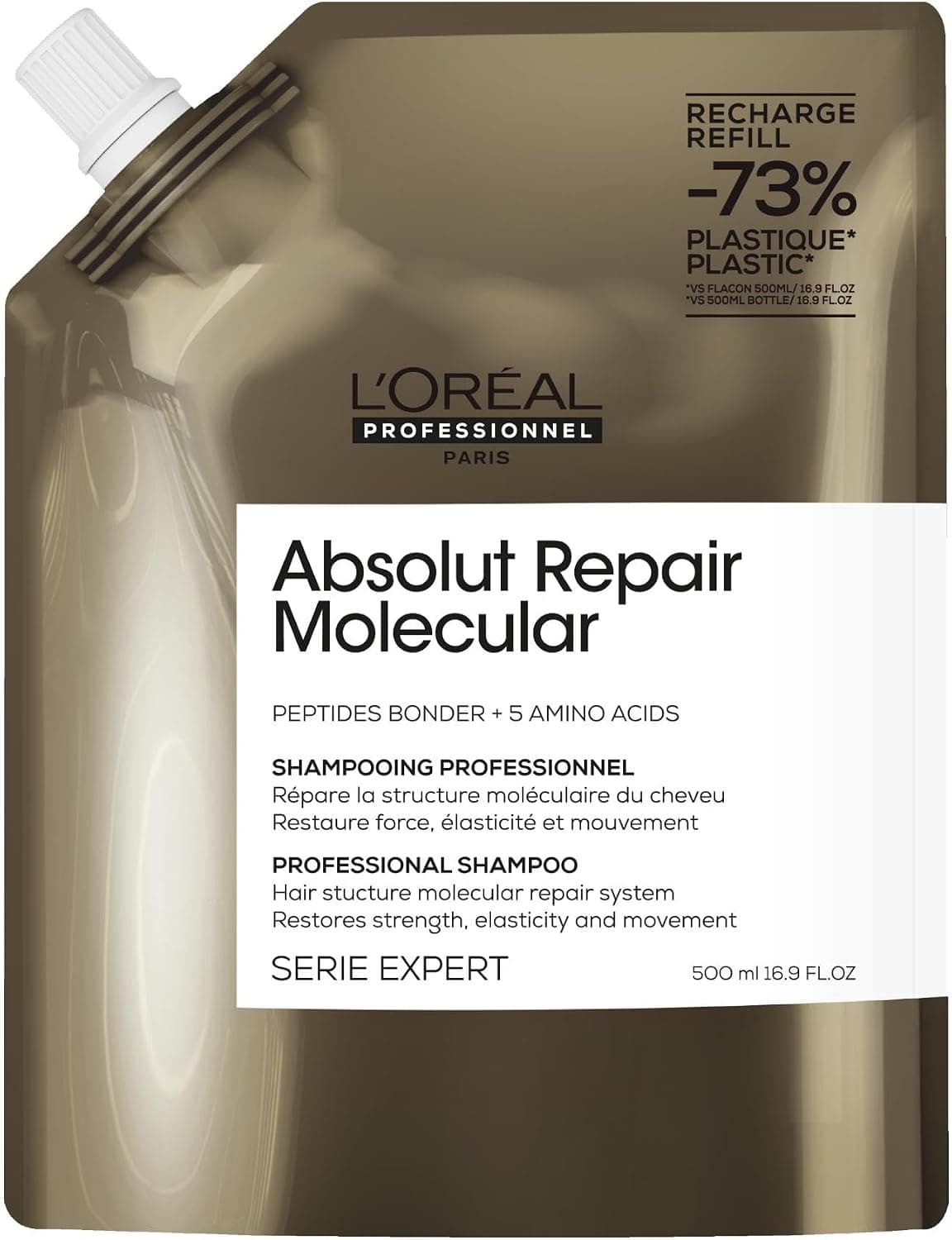 L'Oréal Professionnel, Sulfate-free Repair Shampoo, All Types of Damaged Hair, Deep Nourishes & Restores Fibre Damage, Patented Formula, Absolut Repair Molecular