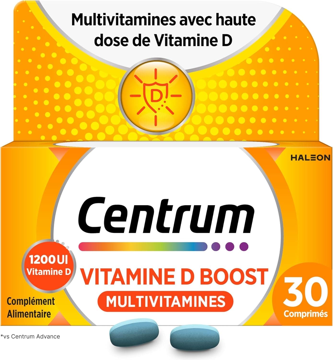 CENTRUM Vitamine D Boost - Multivitamines pour Femme et Homme - Vitamine D, B6, B12, & Magnésium - Complément Alimentaire Énergie, Immunité & Fonction Musculaire - 30 comprimés - 1 Mois