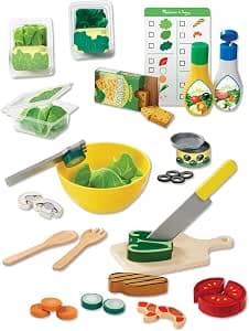 Melissa & Doug Wooden Salad A La Carte Wooden Kitchen Accessories 52 Pieces Wooden Food Restaurant Role Play Imitation Game Gift for Boys Girls 3 4 5 6 7 Years Old