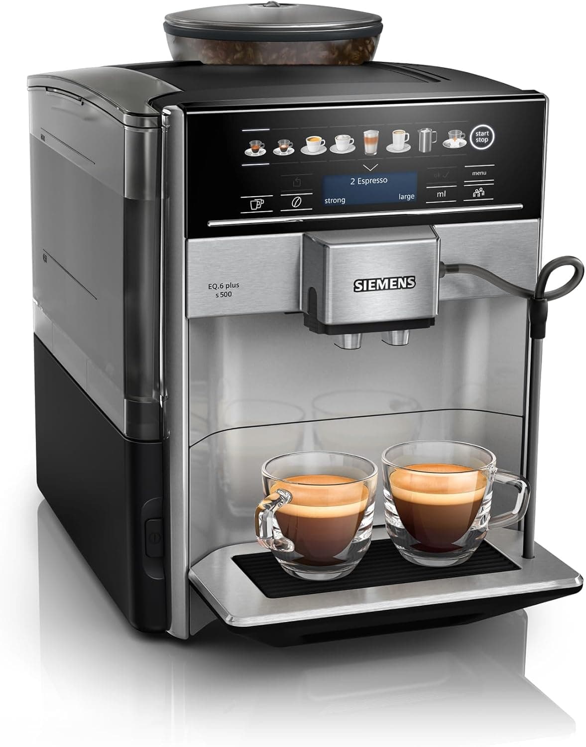 SIEMENS, automatic coffee machine, milk system, 12 drinks, automatic milk system cleaning, ceramic grinder, large touch screen, EQ6 plus s500, TE655203RW - Image 1