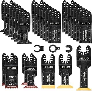 LEILUO Kit d'accessoires 32 pièces pour outils oscillants Idéal pour le bois les clous et les cloisons sèches Lames de scie oscillantes avec sac de rangement Compatible avec DeWalt Makita et plus