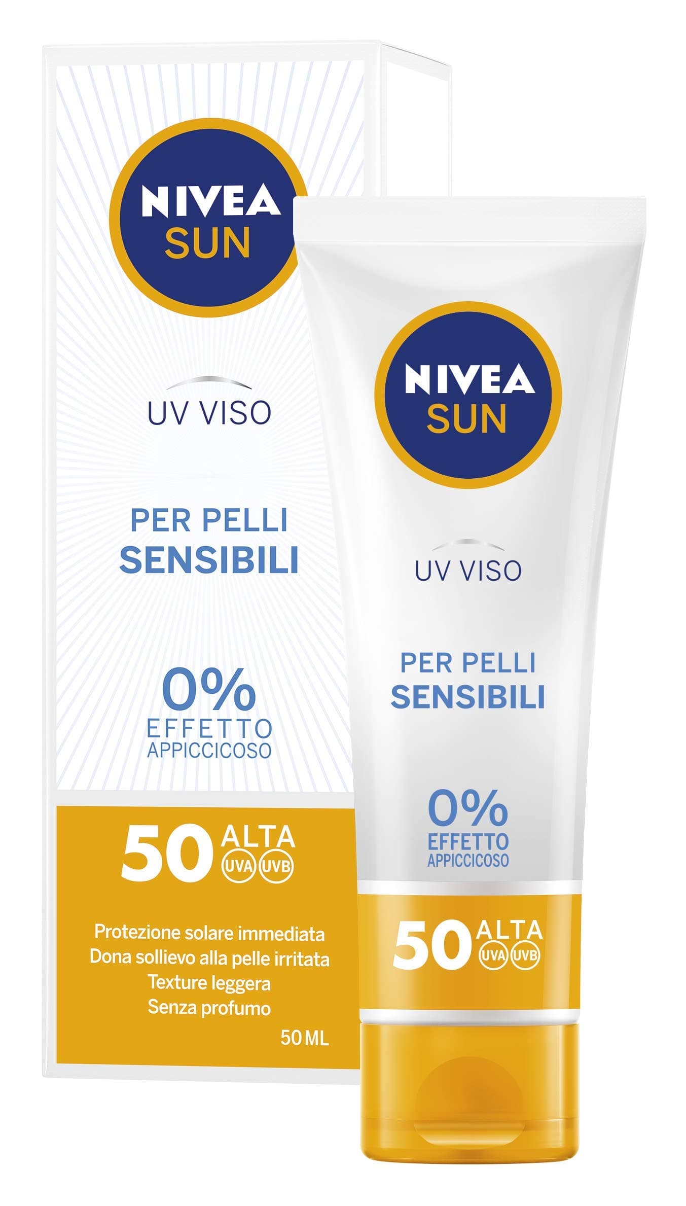 NIVEA SUN Crème UV Visage Sensitive SPF50 50 ml Crème solaire visage 50 pour peaux sensibles, Protection solaire du visage contre les allergies solaires, Crème visage SPF 50 sans parfum texture légère - Image 5