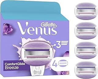 Gillette Gillette Venus ComfortGlide Breeze Pour Femme, 4 Recharges De Lames, AUTHENTIQUES, Barres Parfumées, Sans Besoin De Gel A Raser, Cartouches A 3 Lames Conçus Pour Corps Et Poils