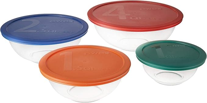 Pyrex Pyrex 8Pc Smart Essentials Mixing Bowl Set Includes 4 Bowls and Covers Earplugs, 15 cm, Black