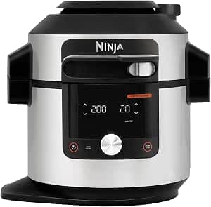 Ninja Foodi MAX Air Fryer Multicooker, Smart Lid, 14 Cooking Functions, 7.5L, Pressure Cooker, Pressure Cooking, Air Frying, Slow Cooking, Grill & More, Stainless Steel, OL750EU