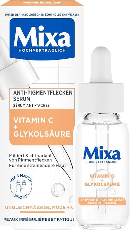 Mixa Pigment Spot Remover Serum for Irregular, Dull and Sensitive Skin with Vitamin C and Niacinamide, Suitable for Face and Neck, SPF 20, Hypoallergenic, 30ml - Image 1