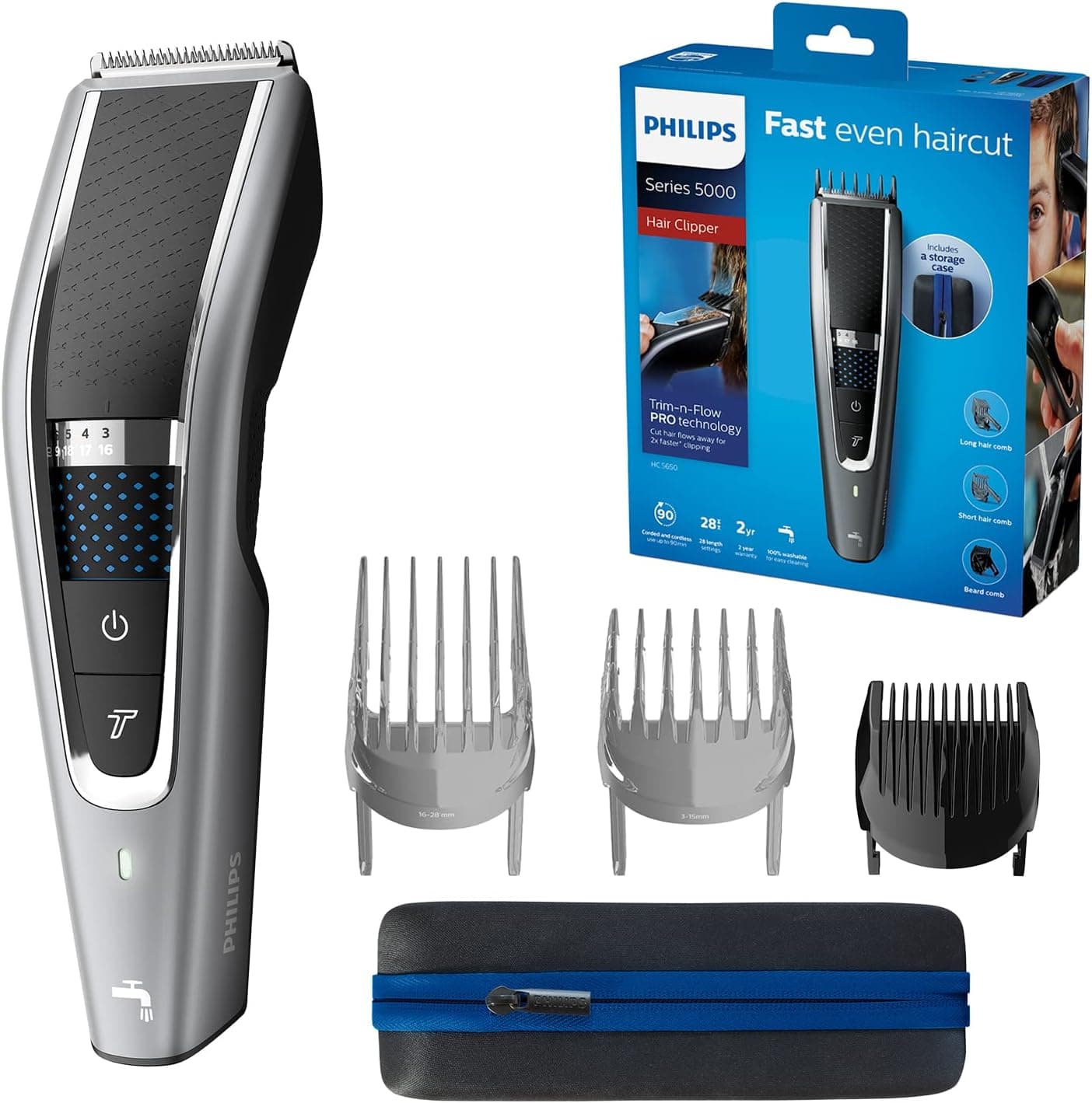 Philips Hair Clipper Série 5000, Tondeuse à Cheveux Lavable avec Technologie Trim-n-Flow Pro (HC5650/15) - Image 1