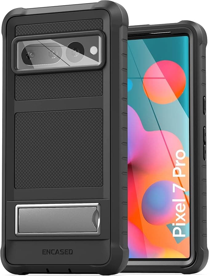 ENCASED Falcon Google Pixel 7 Pro Case with Metal Kickstand [Full Body Protection] - Black