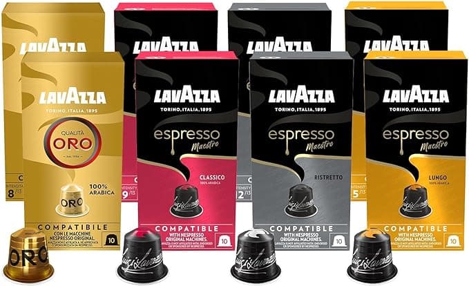 Lavazza, 80 Assorted Coffee Capsules, Capsules Compatible with Nespresso Original Machines, 2 x Espresso Maestro Classico, 2 x Ristretto, 2 x Lungo and 2 x Qualità Oro, 8 Packs of 10 Capsules - Image 1