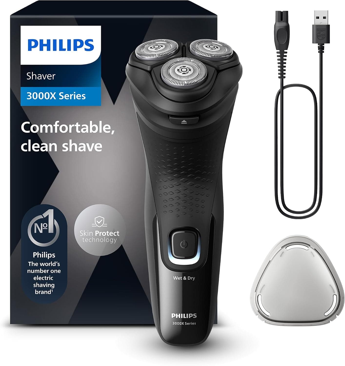 Philips Electric Shaver Series 3000x -rasoir électrique Wet & Dry ,couleur Bleu celeste, avec technologie SkinProtect, tondeuse rétractable, rasoir ergonomique pour hommes -inclus rasoir nasal - Image 1