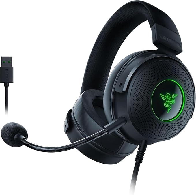 Razer Kraken V3 Wired USB Gaming Headset with Razer Chroma RGB (50mm TriForce Speakers, THX Space Sound, HyperClear Cardioid Removable Microphone) Black - Image 1