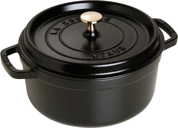 STAUB Enamelled Cast Iron Casserole Dish with Lid, Suitable for All Heat Sources Including Induction, 5 to 7 People, Round, 28 cm, 6.70 L, 7.7 kg, Matte Black - Image 1