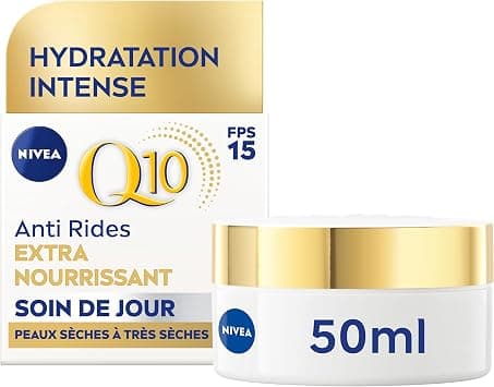 NIVEA Q10 Extra Nourishing Day Care FPS15 (1x50ml), anti-wrinkle cream enriched with pure Q10 & Argan oil, nourishing anti-aging cream, moisturizing face care for dry to very dry skin - Image 1