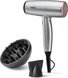 BaByliss Sèche-Cheveux Cosmos avec Diffuseur, Léger – NOUVEAUTÉ 2025, Sèche-cheveux puissant et élégant de 2100W, Technologie ionique anti-frisottis, 3 températures & 2 vitesses, Argenté, D580DE
