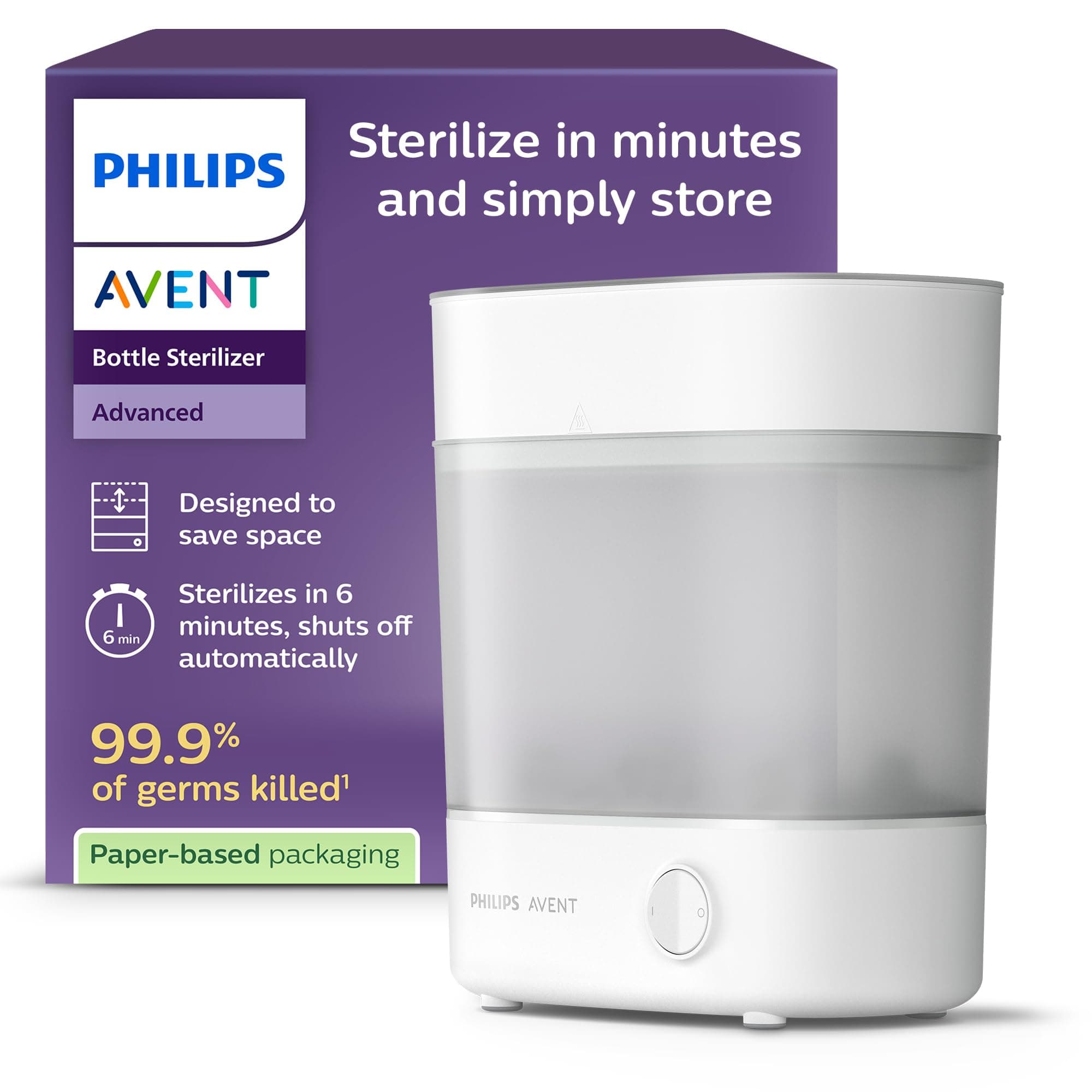 Philips Avent Advanced Bottle Steriliser, Kills 99.9% of Germs*, 10 min Sterilising Cycle – SCF291/01 - Image 1