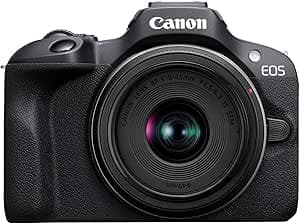 Canon EOS R100 Camera with RF-S 18-45mm F4.5-6.3 is STM Lens, APS-C Hybrid Camera, Dual Pixel CMOS Autofocus, 4K Video, Continuous Shooting up to 6.5 FPS,Wi-Fi & Bluetooth