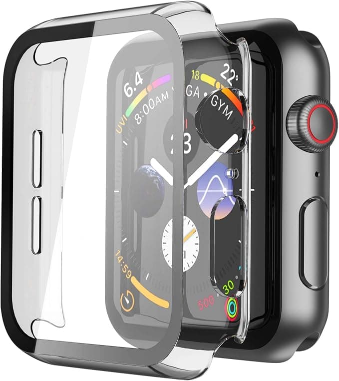 2 Piece PC Case Compatible with Apple Watch SE3/SE2/SE/Series 6/Series 5/Series 4 44 mm, Ultra Thin Tempered Glass Screen Protector Transparent - Image 1
