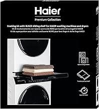 HAIER Kit de Superposition pour Lave-Linge et Sèche-Linge Haier avec étagère coulissante noire, Gain de Place, Parfait pour les Machines à Laver et les Sèche-Linges Haier séries 3, 5, 7 Séries