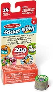 Melissa & Doug WOW Mini Activity Block Sticker and Refill of 200 Stickers for Sticker Stamping Machine Collectible Toy - Pet Stickers