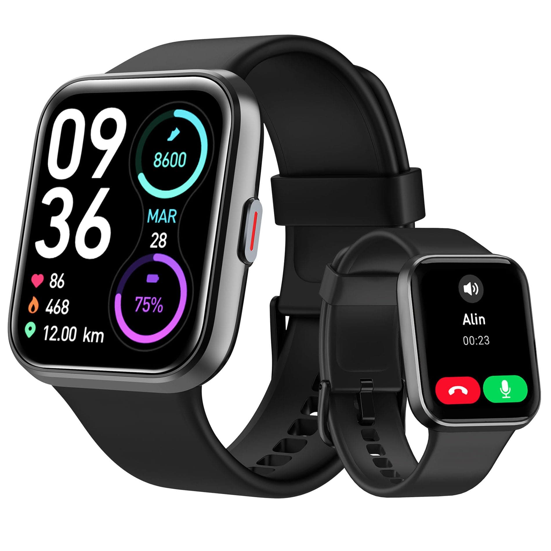 Men's Smart Watch, 1.85 Inch Women's Smartwatch for Samsung iPhone Android, Alexa Built-in 3ATM 100+ Sports Modes SpO2/Sleep/Heart Rate/Pedometer/Calories Monitor Black - Image 1