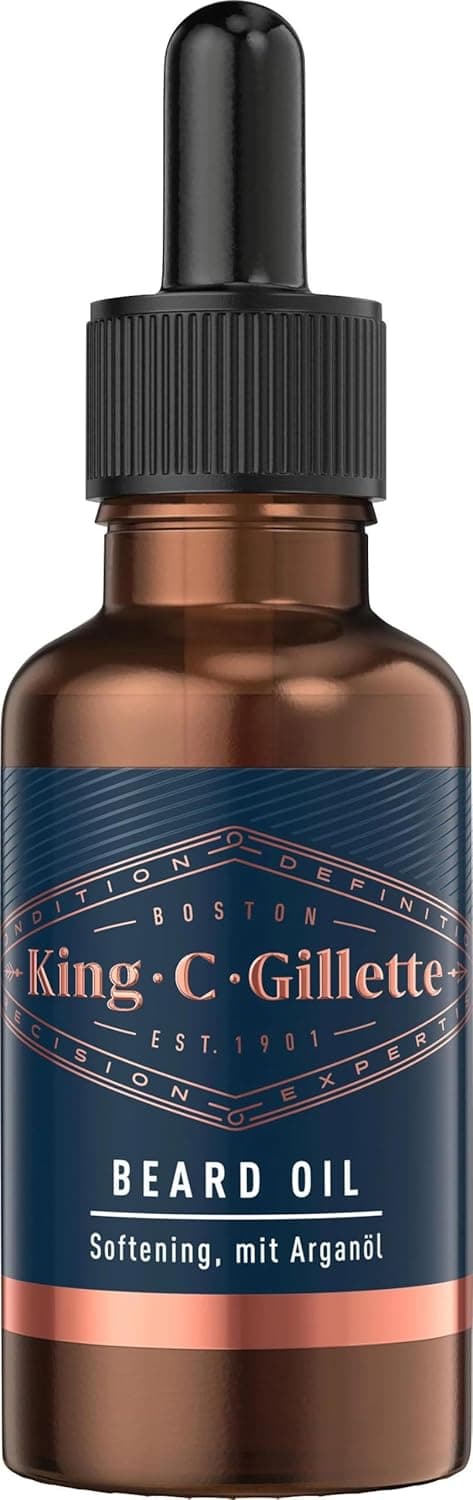 King C. Gillette Huile de barbe pour homme avec huile d'argan, huile de jojoba, huile d'avocat, huile d'amande et huile de graines de macadamia, 30 ml
