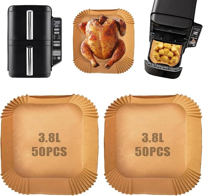 100 Pieces Air Fryer Baking Paper for Ninja Double Stack Air Fryer SL300EU, Accessories Air Fryer for Ninja Double Stack 7.6L SL300EU, Air Fryer Ninja Dish, Air Fryer Mould - Image 1