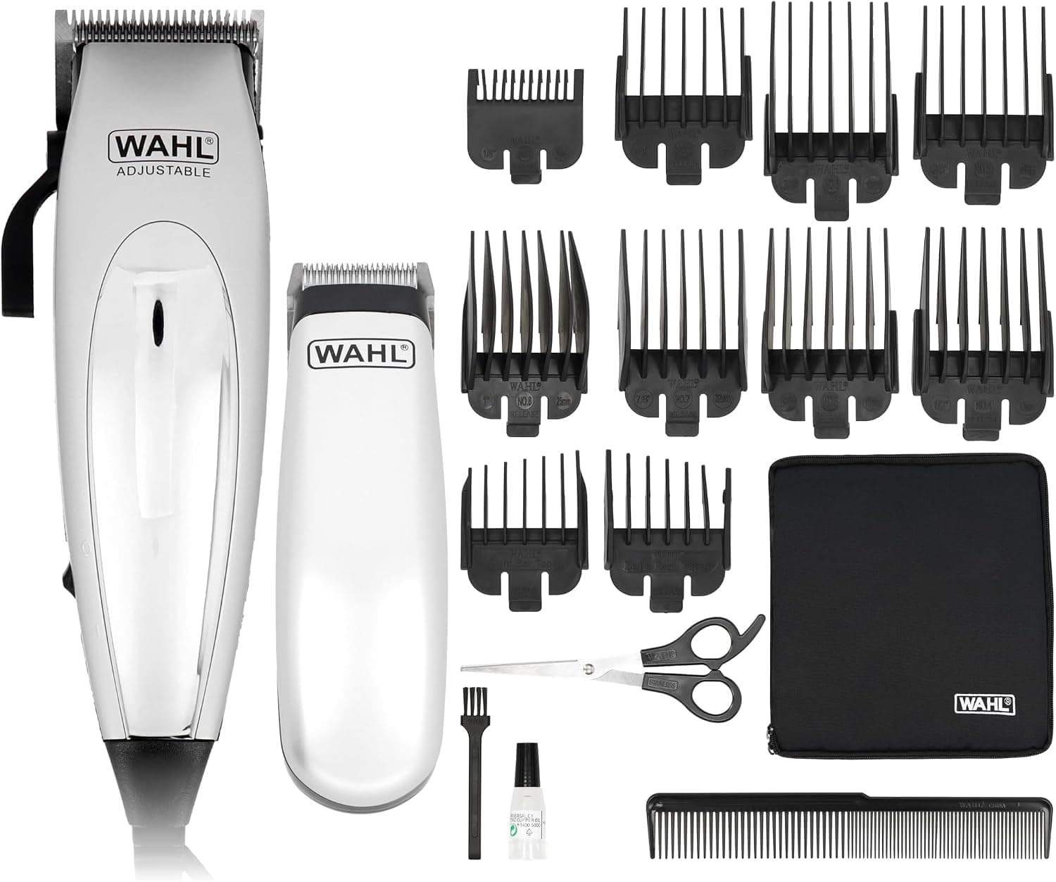 WAHL Home Pro Deluxe Combo Hair Clipper, Wired, with Gradient Lever (1 mm to 3 mm), Quality Self-Sharpening Blade, Does Not Pull Hair 8 Combs, Mini Trimmer for Contours and Finishes