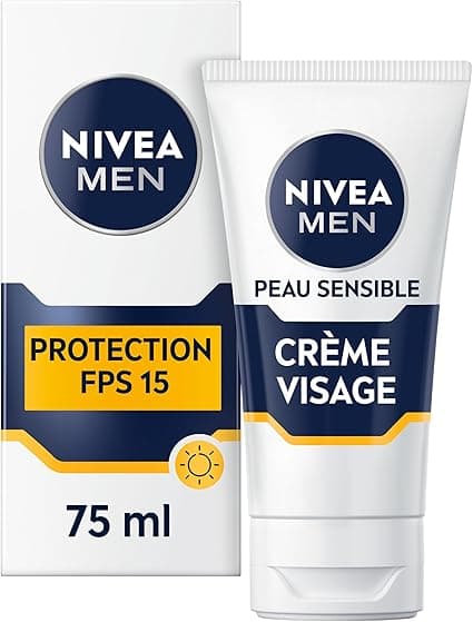 NIVEA MEN Face Cream SPF 15 for sensitive skin (1 x 75 ml), men's moisturising face care 0% alcohol, cream for men with sensitive and irritated skin, face sun cream for men