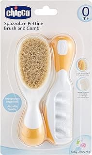 Baby Hair Brush and Comb Set, Soft Natural Bristle Brush, Rounded End Comb, Non-Slip Handle, Newborn Gift - Newborn Essentials 0+ Months, Orange