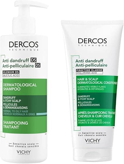Vichy Dercos Duo Pack - Anti-dandruff Shampoo for Normal to Oily Hair 390 ml + Scalp Conditioner 200 ml - Purifying Care - Dermatologically Tested - Image 1