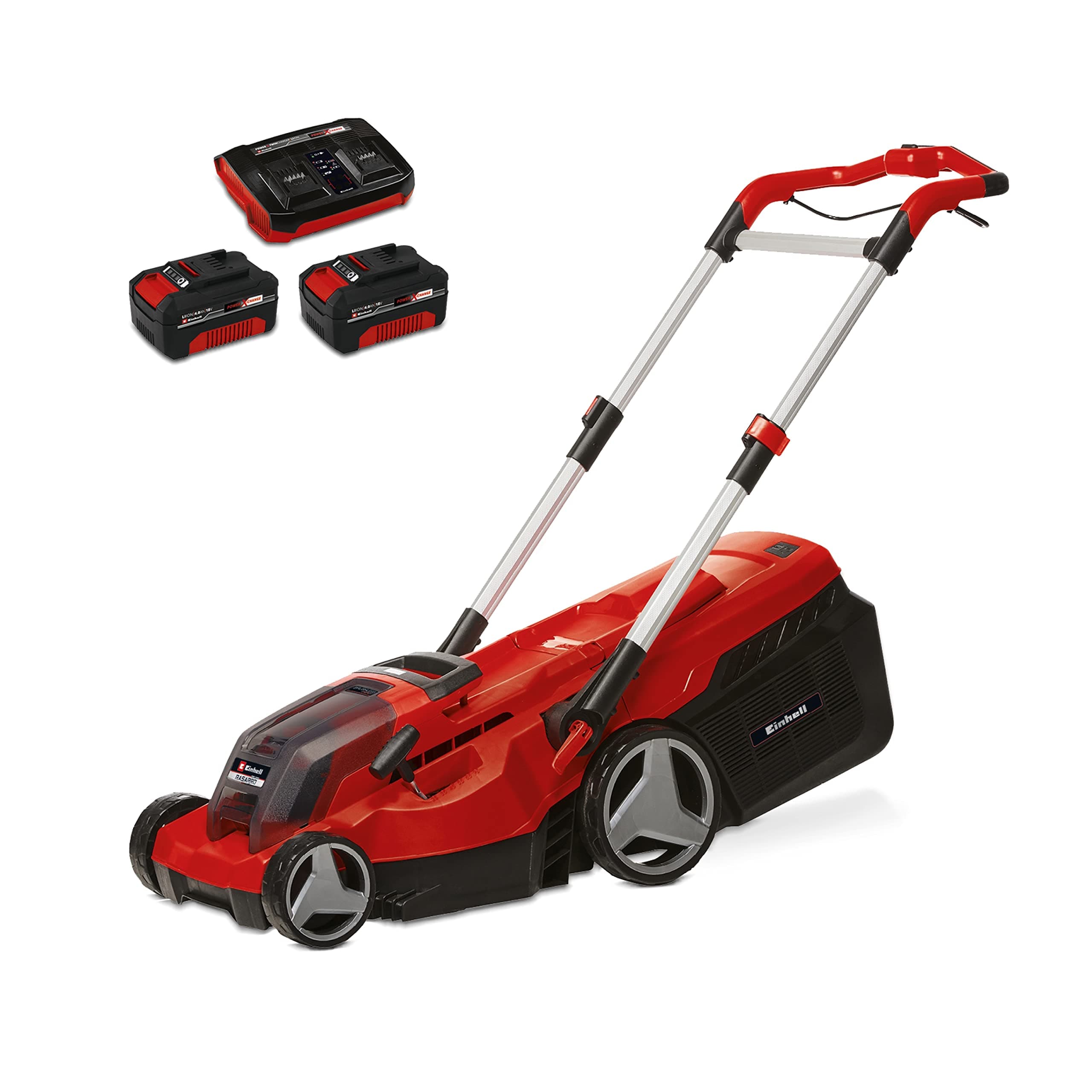 Einhell Professional RASARRO 36/38 Power X-Change Cordless Lawnmower (36V, 6-Position Cutting Height, Mulching, Carbon Free Motor) Comes with 2 x 4.0Ah Batteries and Fast Charger - Image 1