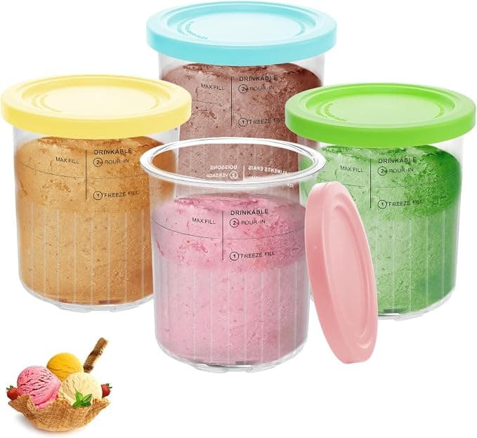 Nepfaivy Ninja Creamy Deluxe 4 Piece Container for Ninja Creamy Deluxe NC501EU NC500, Ice Cream Trays with Waterproof Lids, BPA Free, Dishwasher, Ice Machine Accessories - Image 1