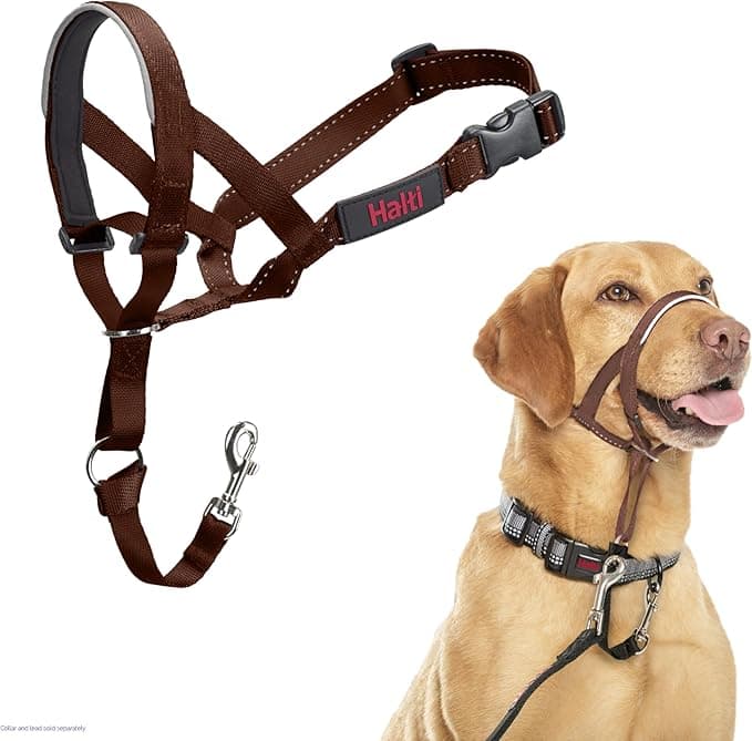 Halti Halter – To Stop Pulling On His Leash, Fully Padded On The Snout, Anti-Pull Collars for Medium Dogs (Size 3, Walnut Brown)