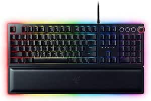 Razer Huntsman Elite (Purple Switch) - Clavier de jeu avec commutateurs opto-mécaniques (contrôle rotatif, repose-paume éclairé, RGB Chroma) Clavier Française - Noir