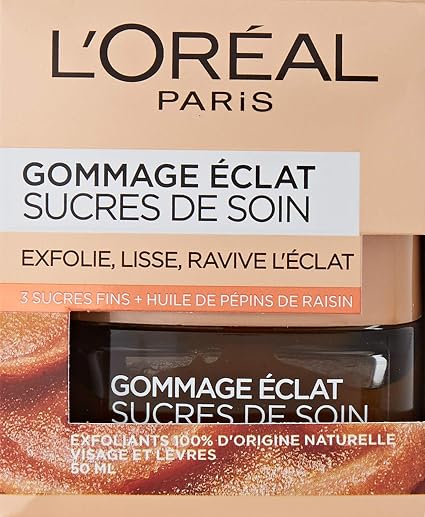 L'Oréal Paris - Radiance Face & Lip Scrub - Exfoliating & Smoothing - With 3 Fine Sugars & Grape Seed Oil - All Skin Types - Care Sugars - 50 ml - Image 1