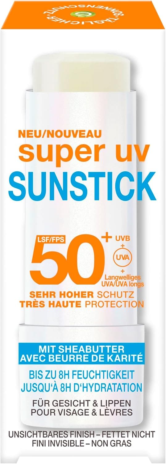 Garnier Ambre Solaire SPF 50+ Super UV Sunstick Transparent & Non Graisse Visage & Lèvres Haute Protection UV Nourrissant avec Beurre de Karité & Vitamine E 8h Hydratant 9g - Image 1